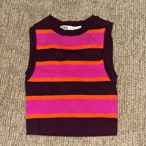 Zara Pink and Orange Striped Tank Top